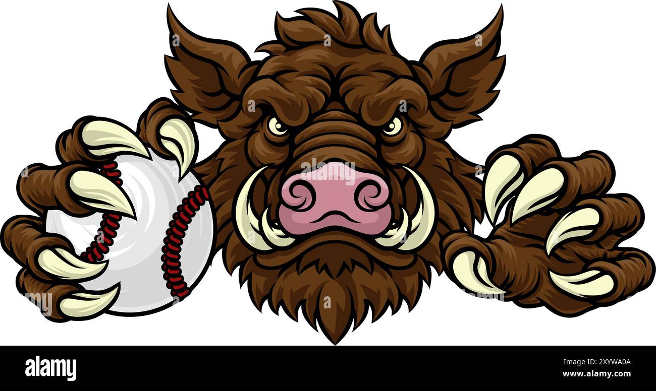 Boar Wild Hog Razorback Warthog Baseball Mascot Illustration de Vecteur