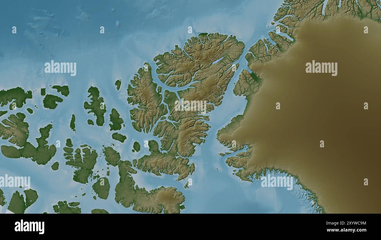 Île d'Ellesmere dans la baie de Baffin sur une carte d'altitude en couleur Banque D'Images