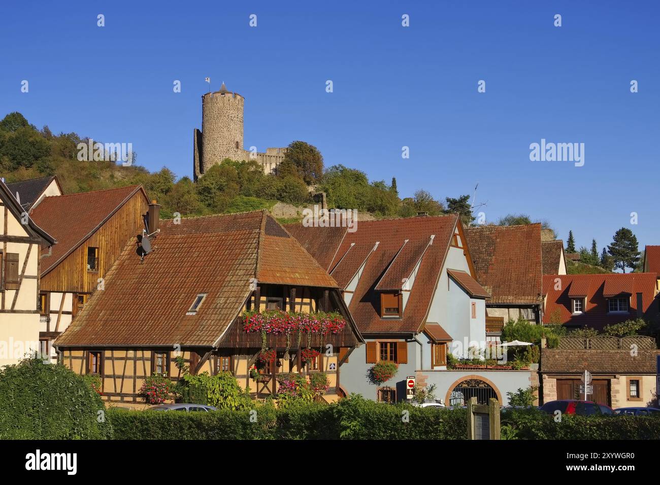 Vue sur la ville de Kaysersberg en Alsace, France, paysage urbain Kaysersberg, Alsace en France, Europe Banque D'Images
