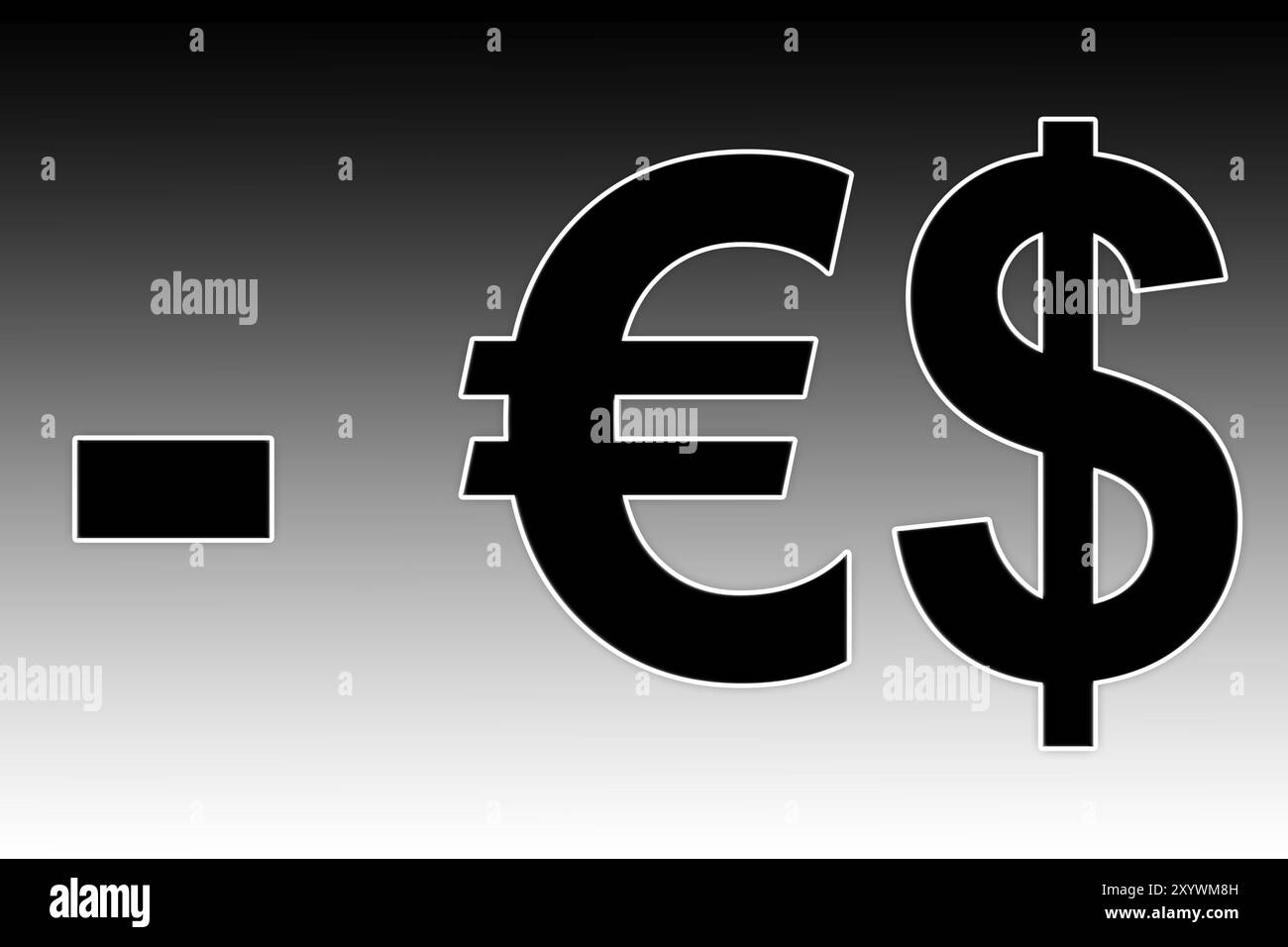 Signe de ponctuation tiret, dollar, euro Banque D'Images