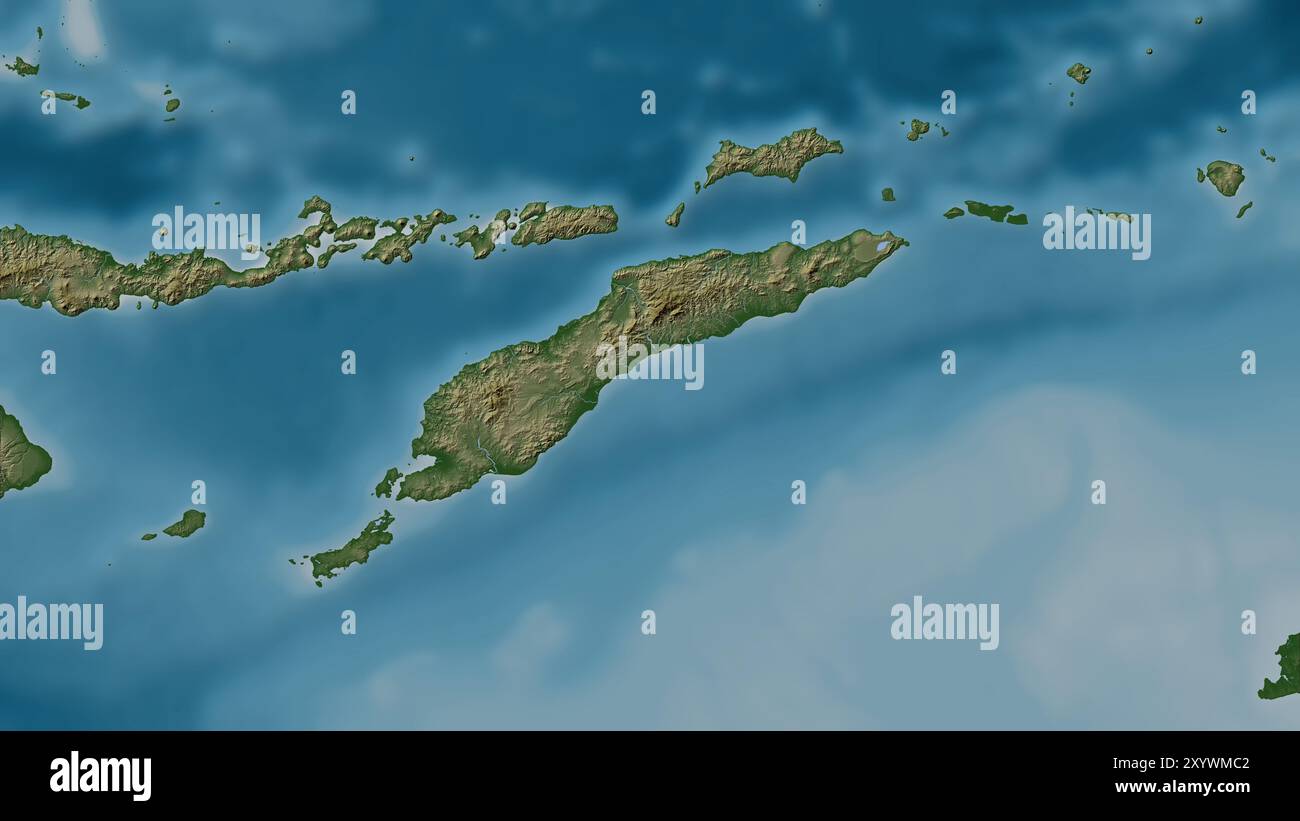 Île de Timor dans la mer de Savu sur une carte d'altitude en couleur Banque D'Images