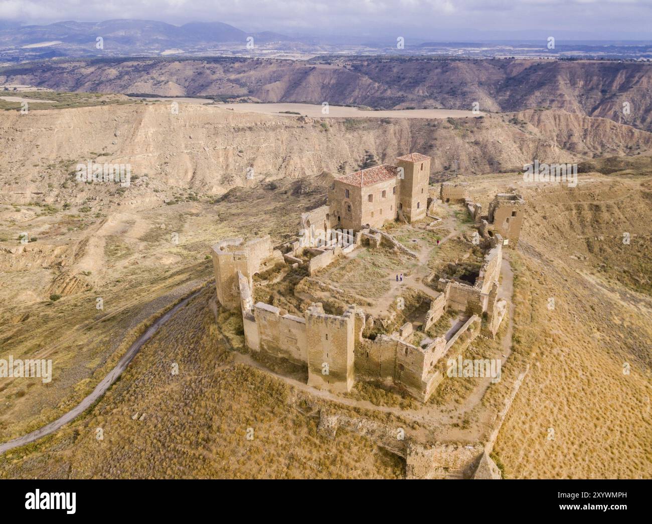 Castillo de Montearagon, siglo XI, Municipio de Quicena, Huesca, déclarado Monumento Nacional en 1931, cordillera pirenaica, provincia de Huesca, Arag Banque D'Images