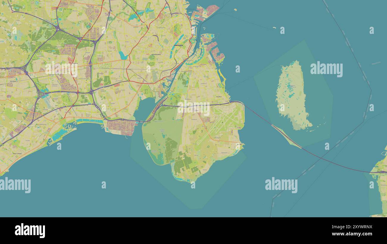 Île d'Amager dans le Kattegat sur une carte topographique de style humanitaire OSM Banque D'Images