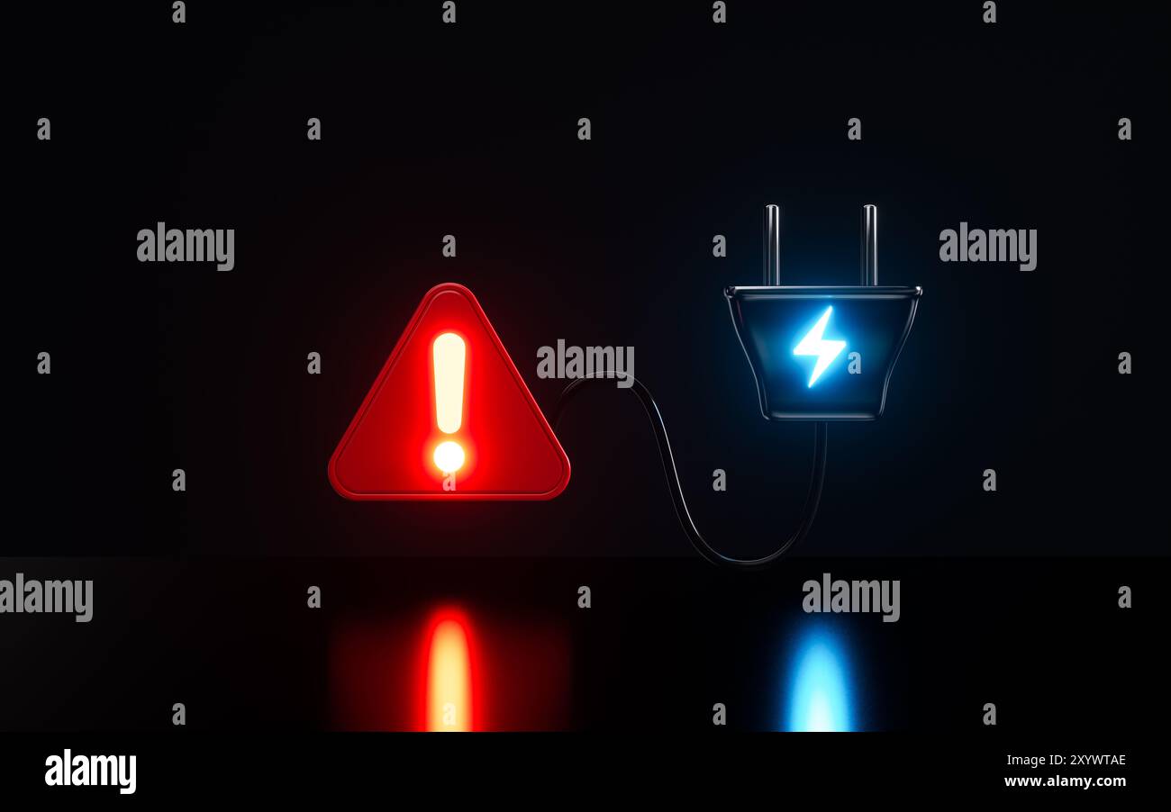 Prise et marque de charge, avertissement de charge, avertissement de danger, rendu 3D. illustration 3d. Banque D'Images