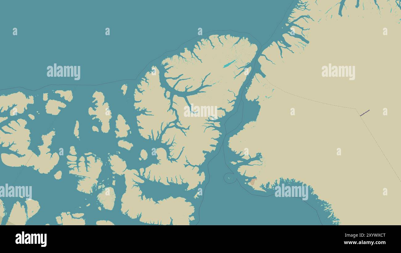 Île d'Ellesmere dans la baie de Baffin sur une carte topographique de style humanitaire OSM Banque D'Images