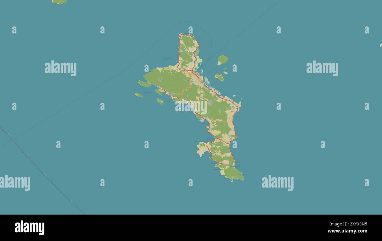 Mahé Island dans l'océan Indien sur une carte topographique de style humanitaire OSM Banque D'Images