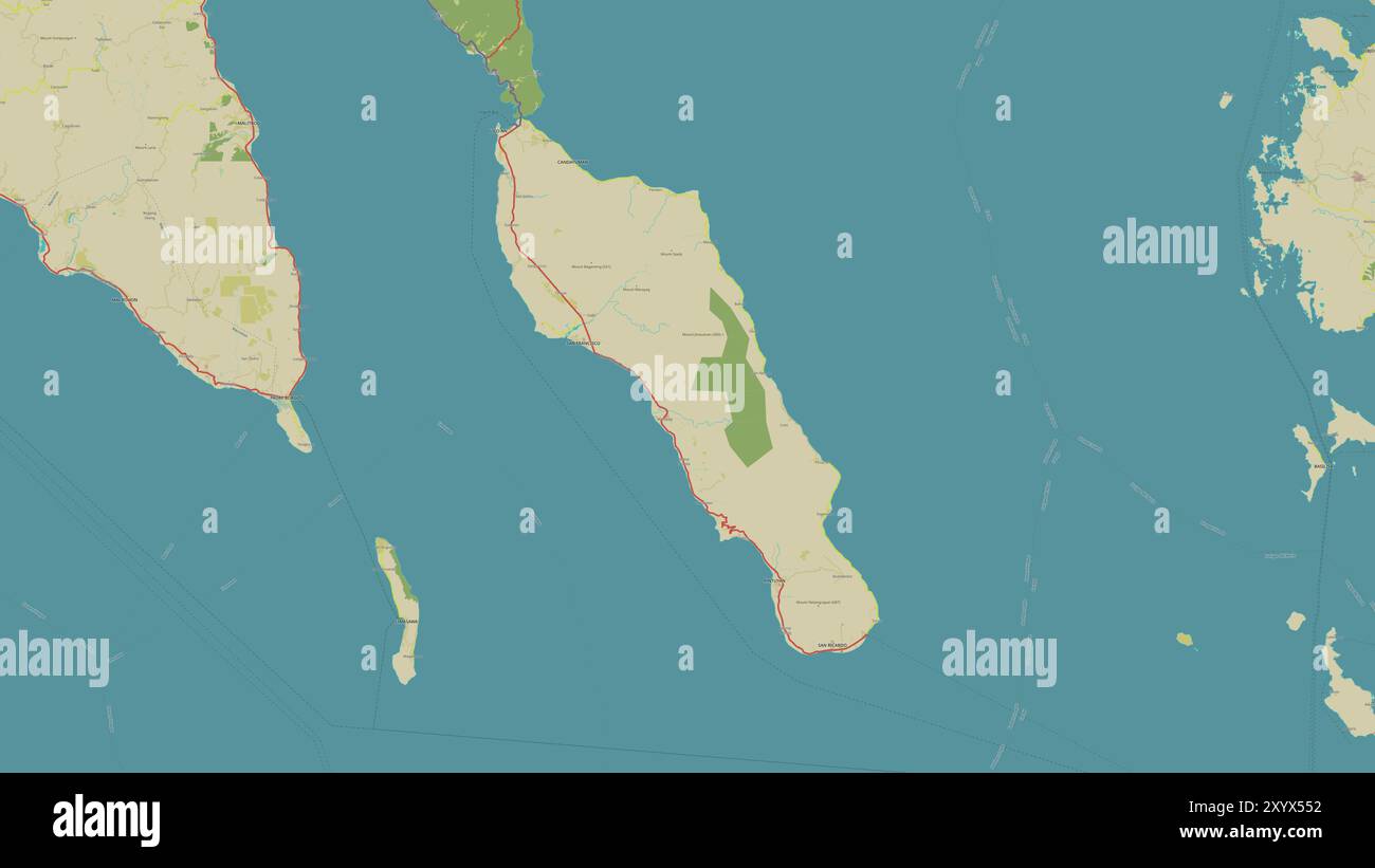 Île de Panaon dans la mer des Philippines sur une carte topographique de style humanitaire OSM Banque D'Images