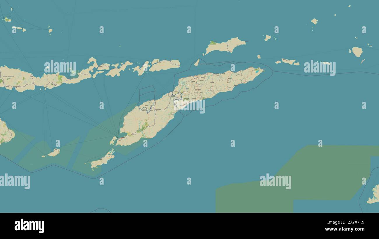 Île de Timor dans la mer de Savu sur une carte topographique de style humanitaire OSM Banque D'Images
