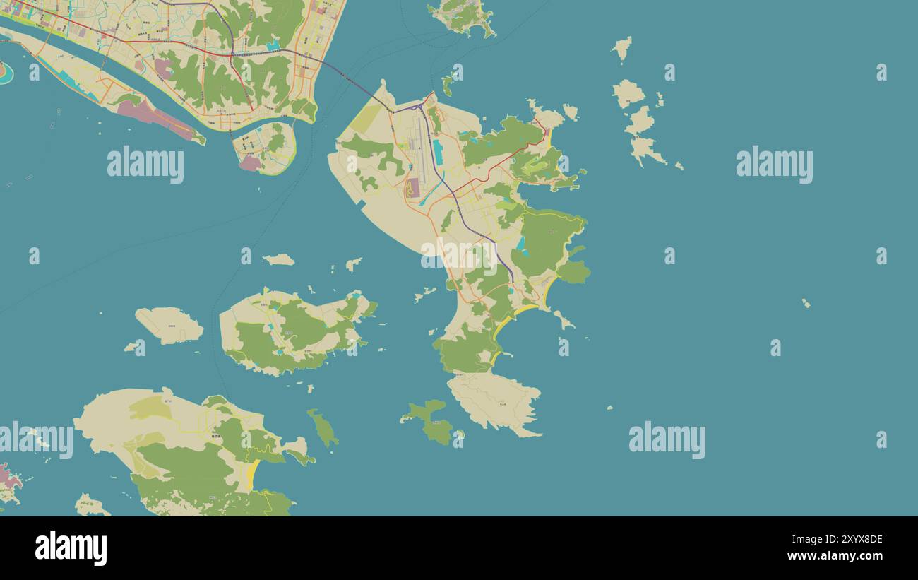 Île de Zhujiajian dans la mer de Chine orientale sur une carte topographique de style humanitaire OSM Banque D'Images