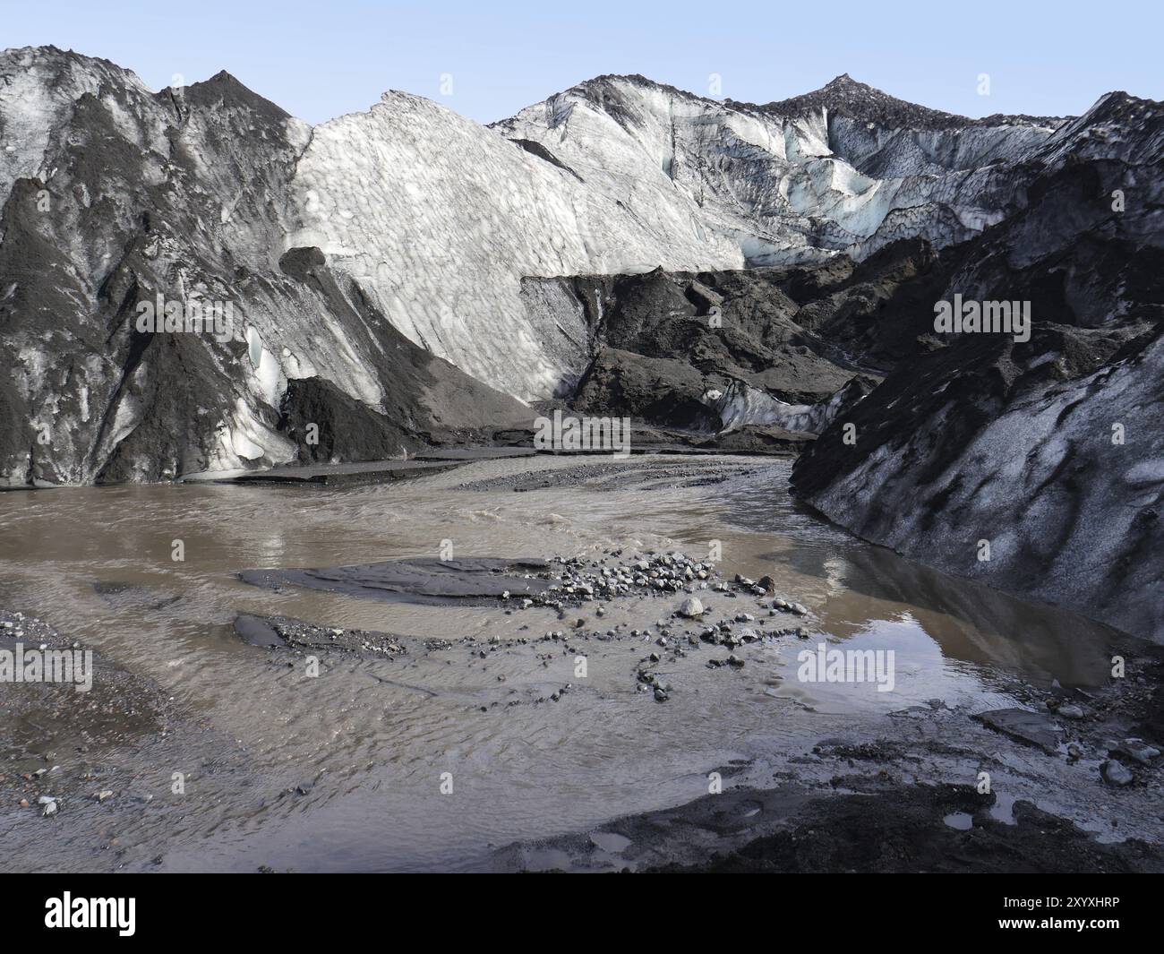 Langue glaciaire du glacier Solheimajoekull en Islande Banque D'Images