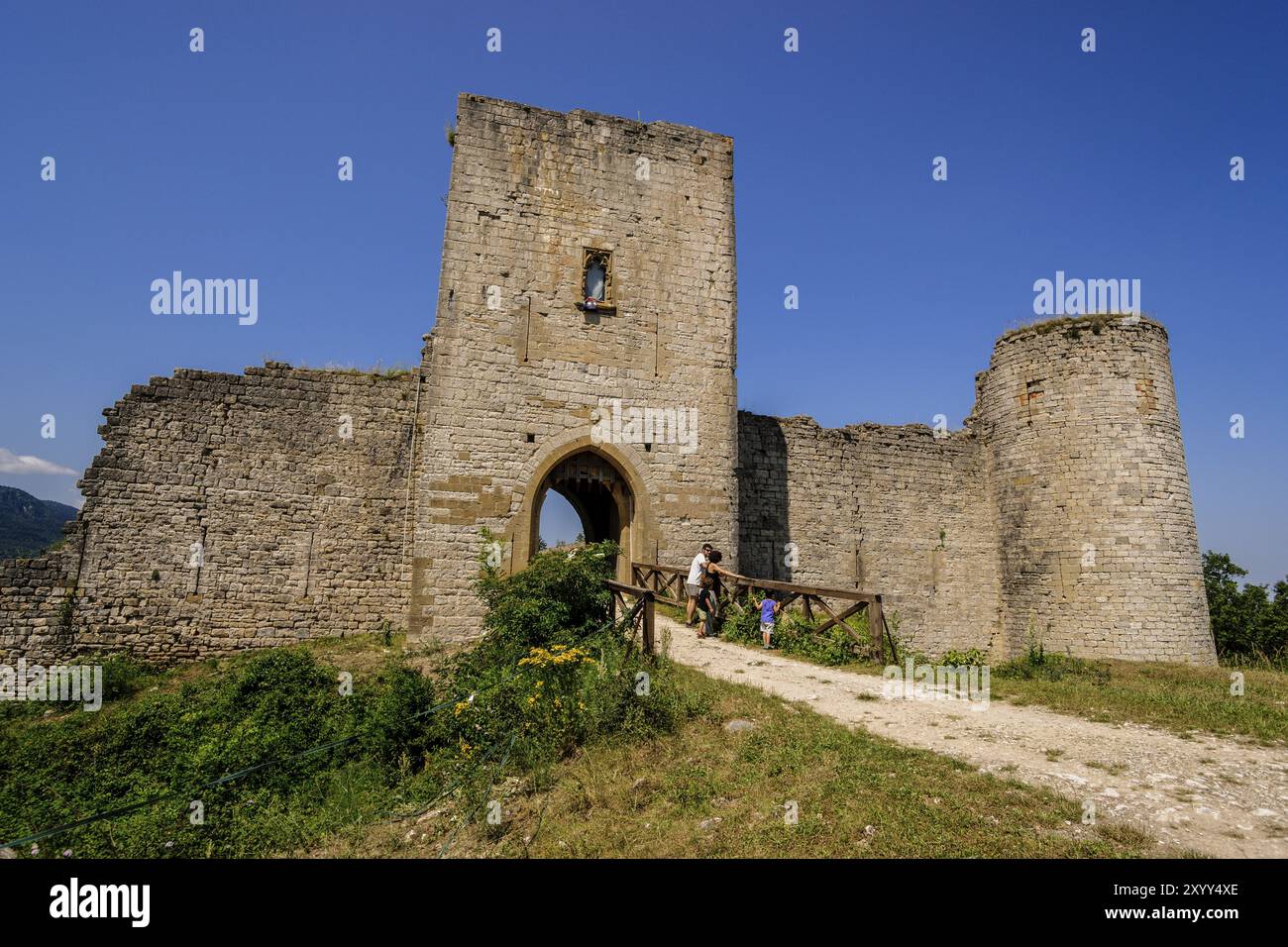 Château de Puivert, XIIIe siècle, château cathare situé dans le village de Puivert, dans le département de l'Aude, Languedoc-Roussillon, pyrénées orientales, F. Banque D'Images