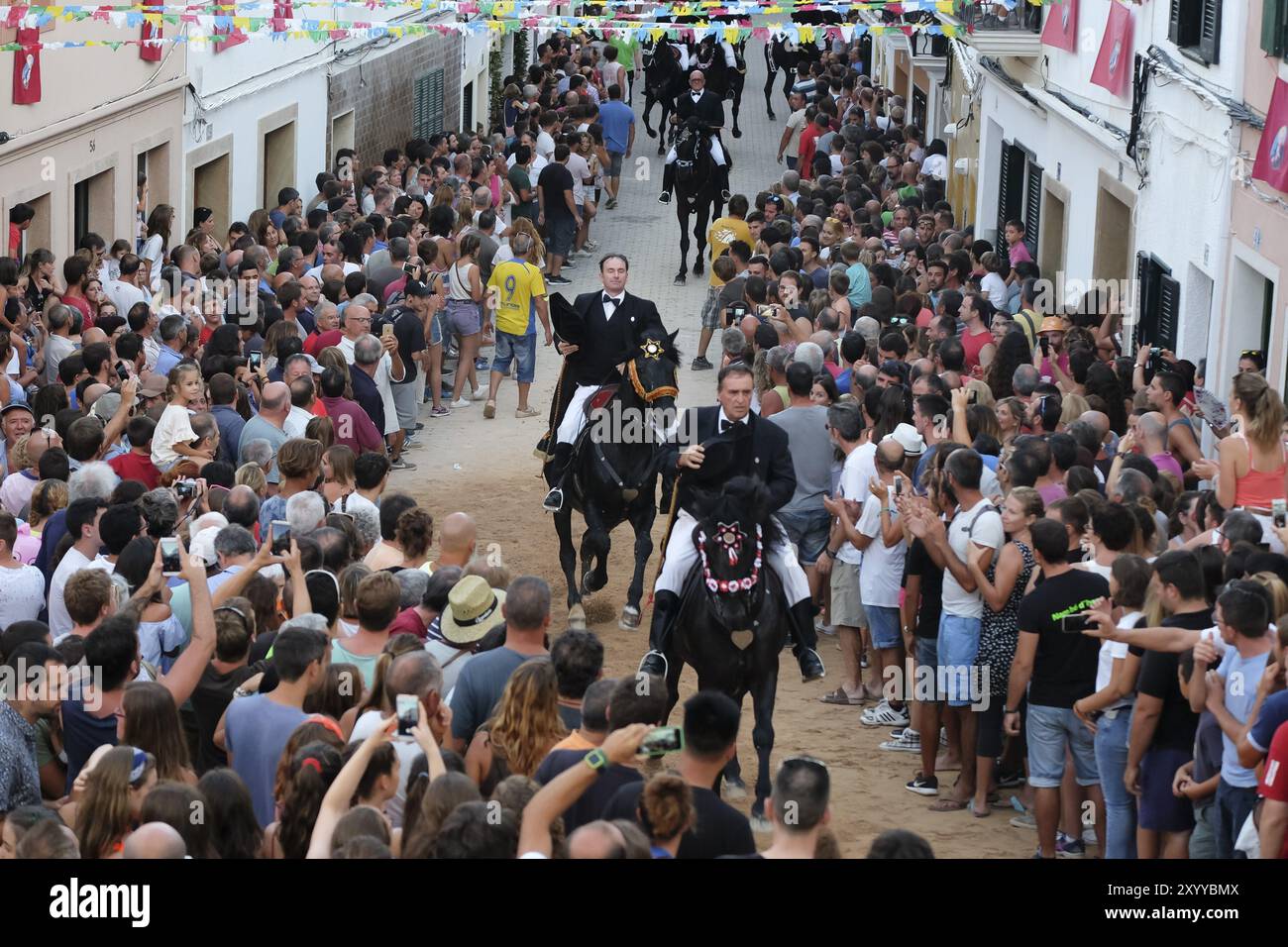 Jaleo, danse traditionnelle avec des chevaux, originaire du XIVe siècle, festivals de Sant Bartomeu, Ferreries, Minorque, îles baléares, Espagne, Europ Banque D'Images