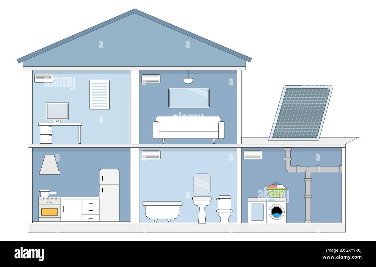 plan de concept de maison écologique avec l'intérieur Banque D'Images