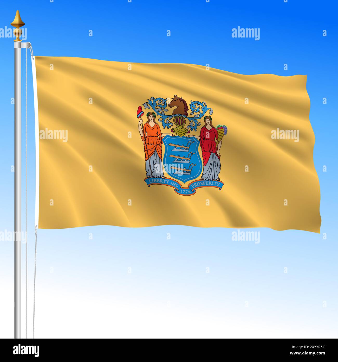 Drapeau officiel de l'état du New Jersey agitant, États-Unis, États-Unis, illustration vectorielle Illustration de Vecteur