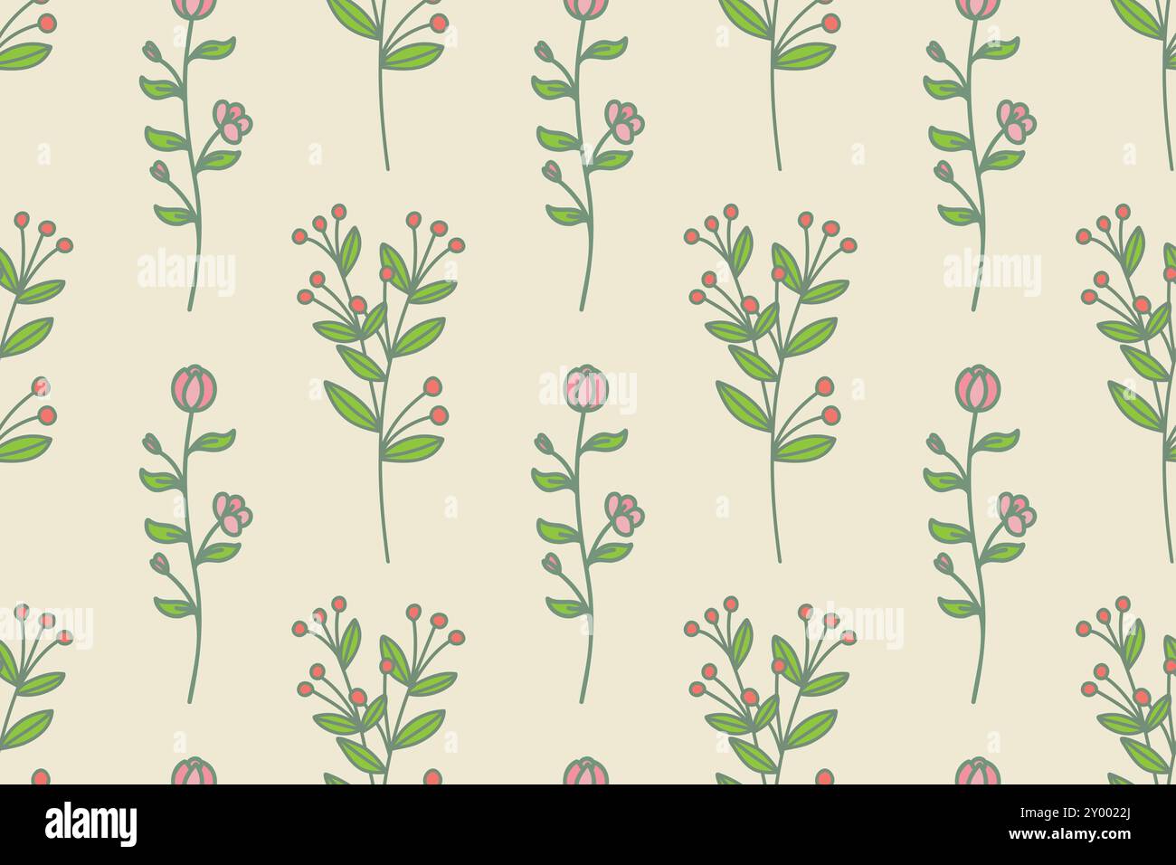 Un motif sans couture avec des fleurs roses délicates et un feuillage vert sur un fond clair. Illustration de Vecteur