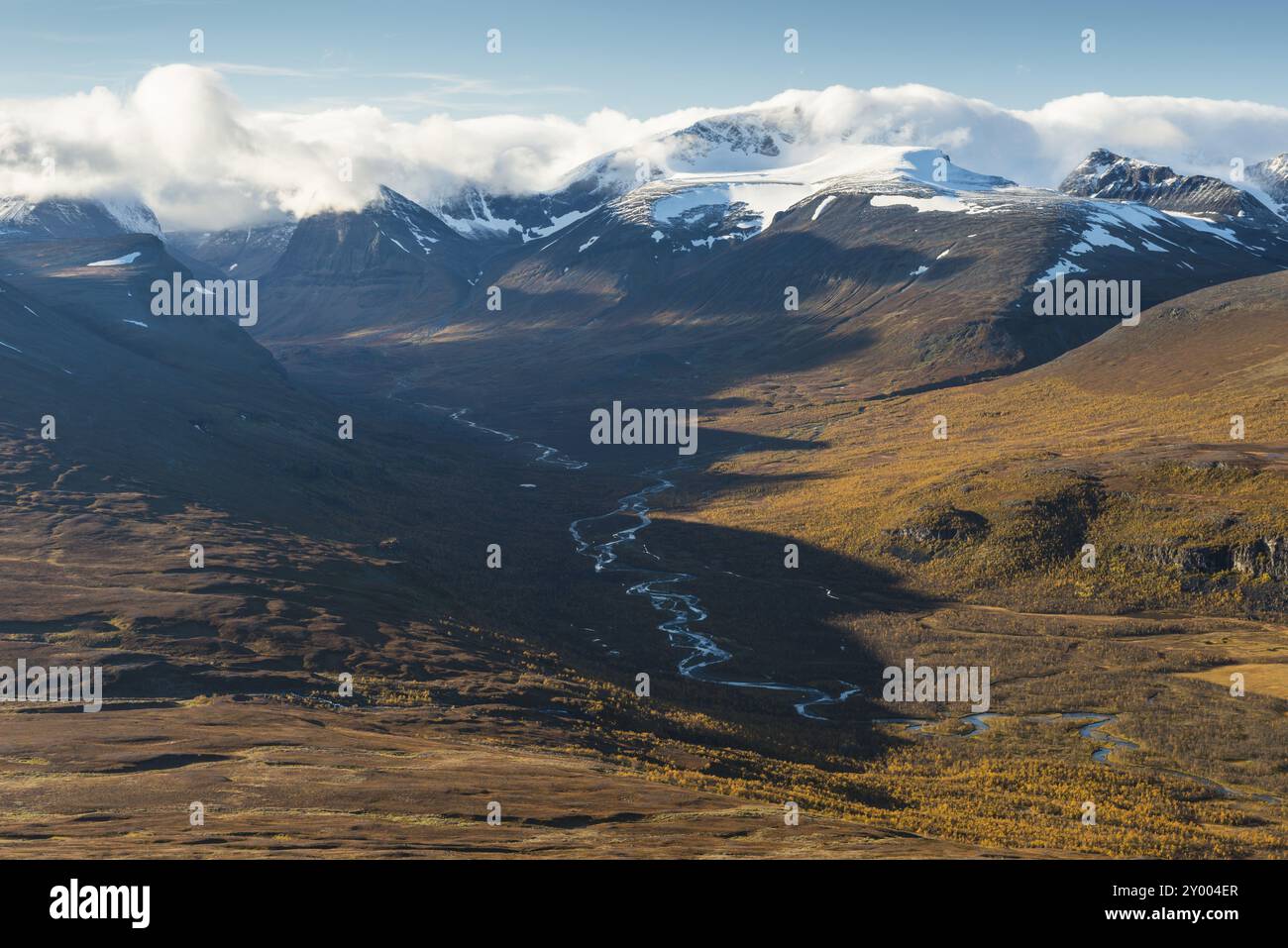 Vue de la plus haute montagne de Suède, Kebnekaise, Kebnekaisefjaell, Norrbotten, Laponie, Suède, septembre 2012, Europe Banque D'Images