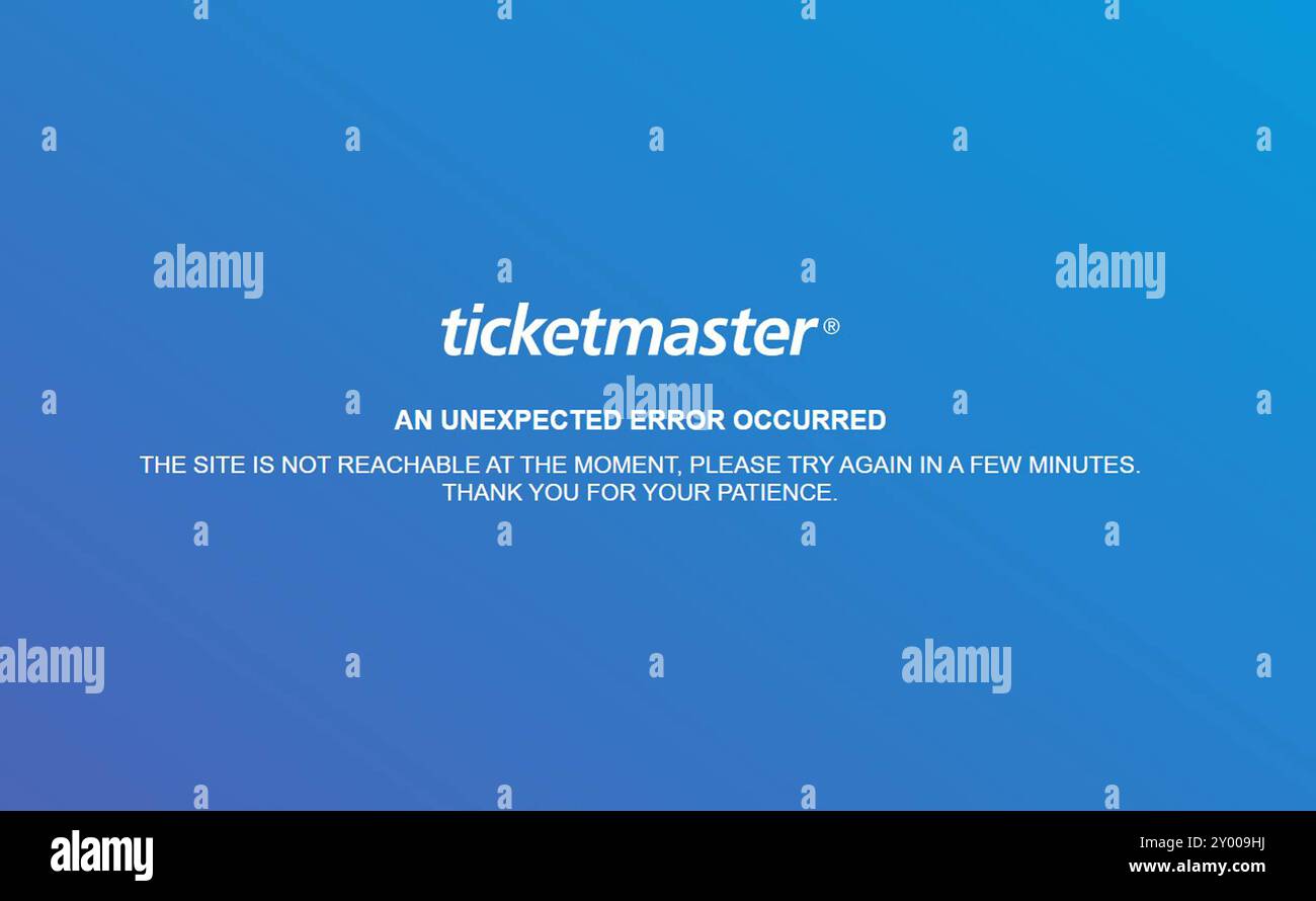 Une capture d'écran du site Web de Ticketmaster affichant un message d'erreur. Les fans d'oasis à travers le Royaume-Uni et l'Irlande qui ont manqué des billets en prévente tenteront de s'assurer leur place aux concerts de réunion du groupe pendant la vente générale de samedi. Date d'émission : samedi 31 août 2024. Banque D'Images