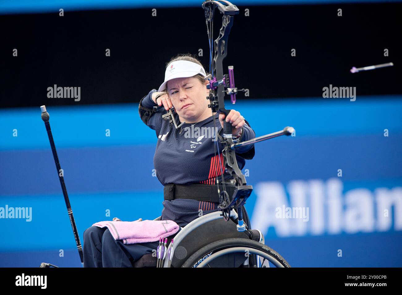 Paris, France. 31 août 2024, Paris, France. Victoria Kingstone de Grande-Bretagne vs Juliana Cristina FERREIRA da Silva du Brésil dans la ronde individuelle W1 de para Archery aux Invalides. Le jour 3 des Jeux Paralympiques de Paris 2024. Crédit Roger Bool/Alamy Live News. Banque D'Images