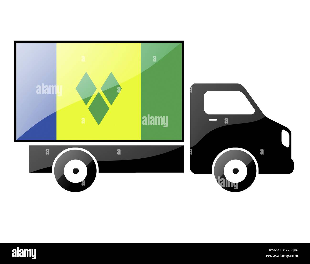 Le drapeau de Saint Vincent et les Grenadines peint sur la silhouette d'un camion. illustration brillante Banque D'Images