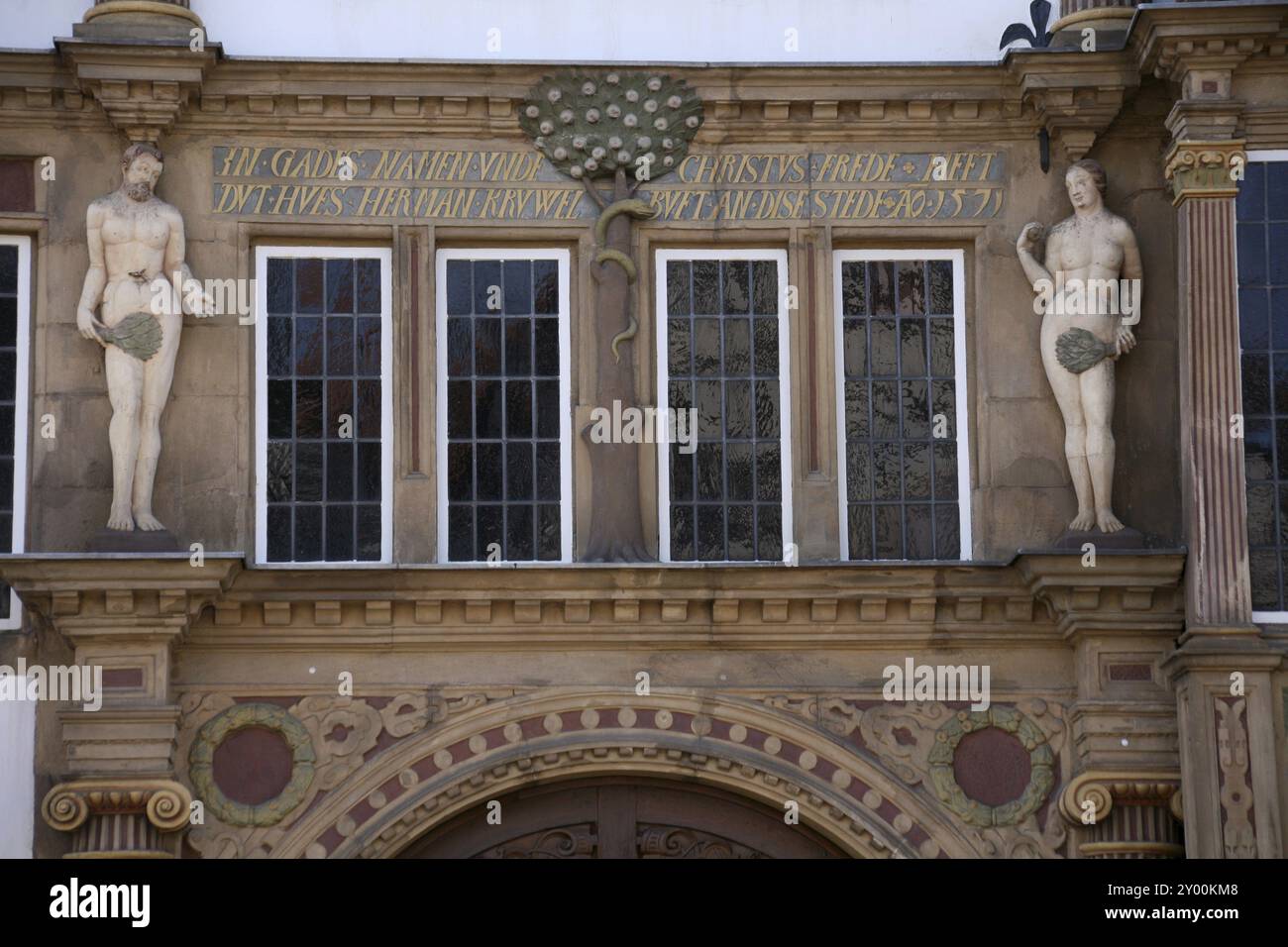 Détail de la maison du maire de la sorcière à Lemgo (district de Lippe, Rhénanie du Nord-Westphalie) Banque D'Images