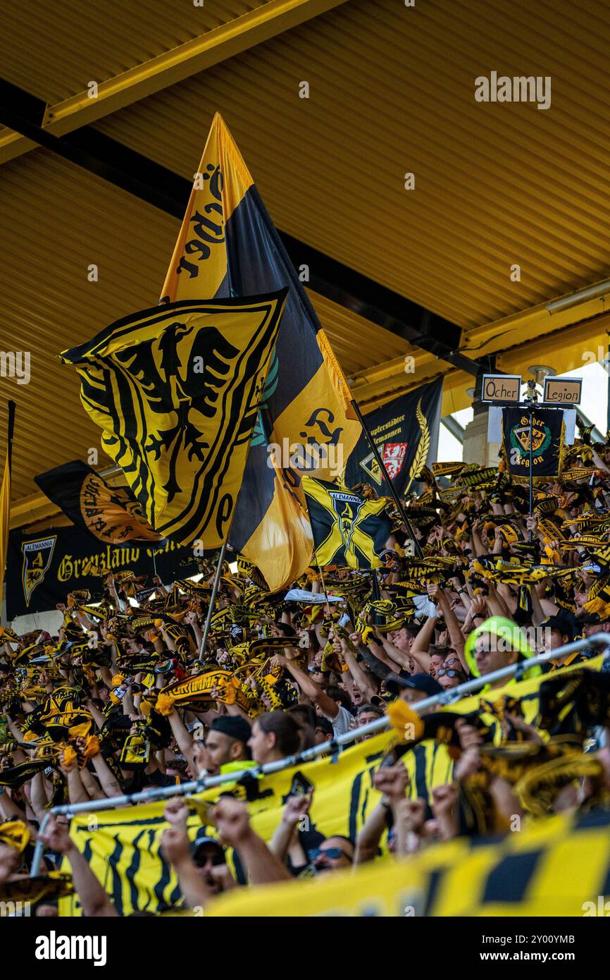 Torjubel der fans TSV Alemannia Aix-la-Chapelle v. FC Erzgebirge Aue, Fussball, 3. Liga, 4. Spieltag, saison 2024/2025, 31.08.2024, Foto : Eibner-Pressefoto/Justin Derondeau LES RÈGLEMENTS du DFB INTERDISENT TOUTE UTILISATION DE PHOTOGRAPHIES COMME SÉQUENCES D'IMAGES ET/OU QUASI-VIDÉO Banque D'Images