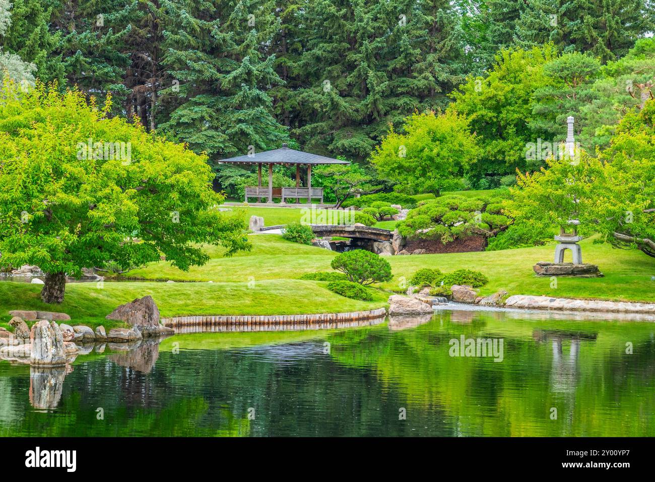 Le jardin japonais Nikka Yuko impeccablement aménagé à Lethbridge, en Alberta Banque D'Images