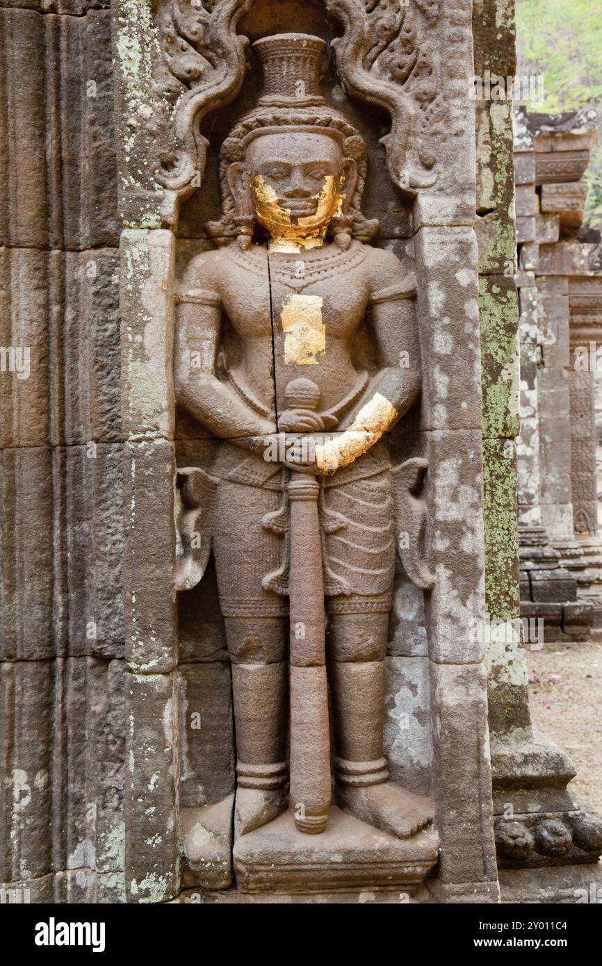 Sculpture rocheuse de dvarapala, Wat phou, champasak, laos Banque D'Images