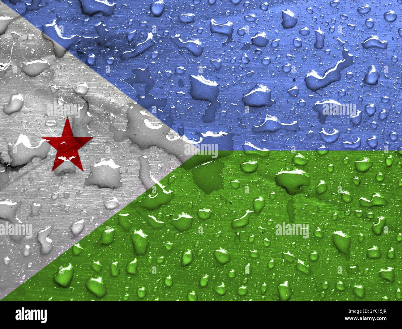 Drapeau de Djibouti avec des gouttes de pluie Banque D'Images