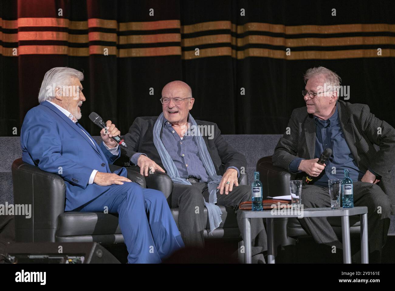 Wiesbaden, Allemagne, 5 avril 2019 : Mario Adorf, Volker Schloendorff et Daniel Cohn-Bendit au Caligari Wiesbaden, célébration en l'honneur de Volker Sch Banque D'Images