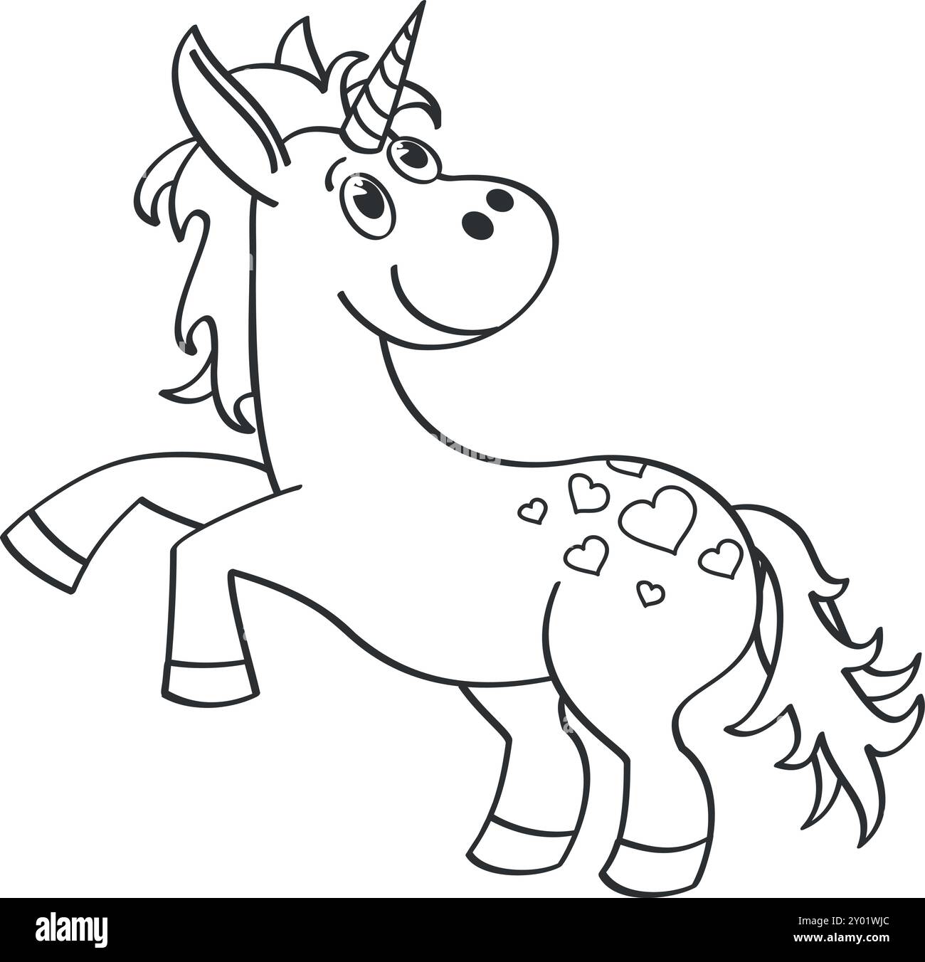 Belle licorne. Dessin de ligne animal magique mignon Illustration de Vecteur