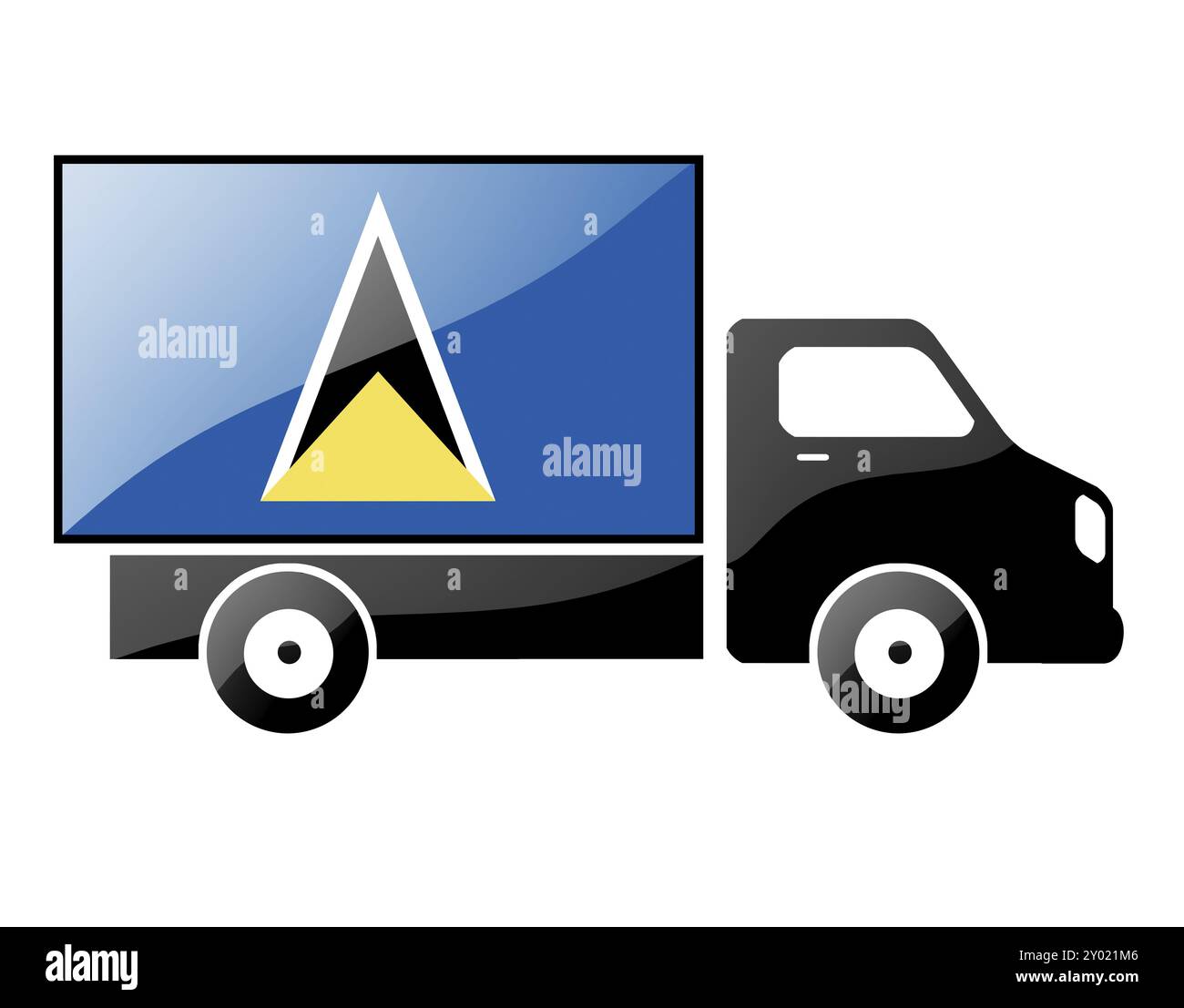 Le drapeau de Sainte-Lucie peint sur la silhouette d'un camion. illustration brillante Banque D'Images