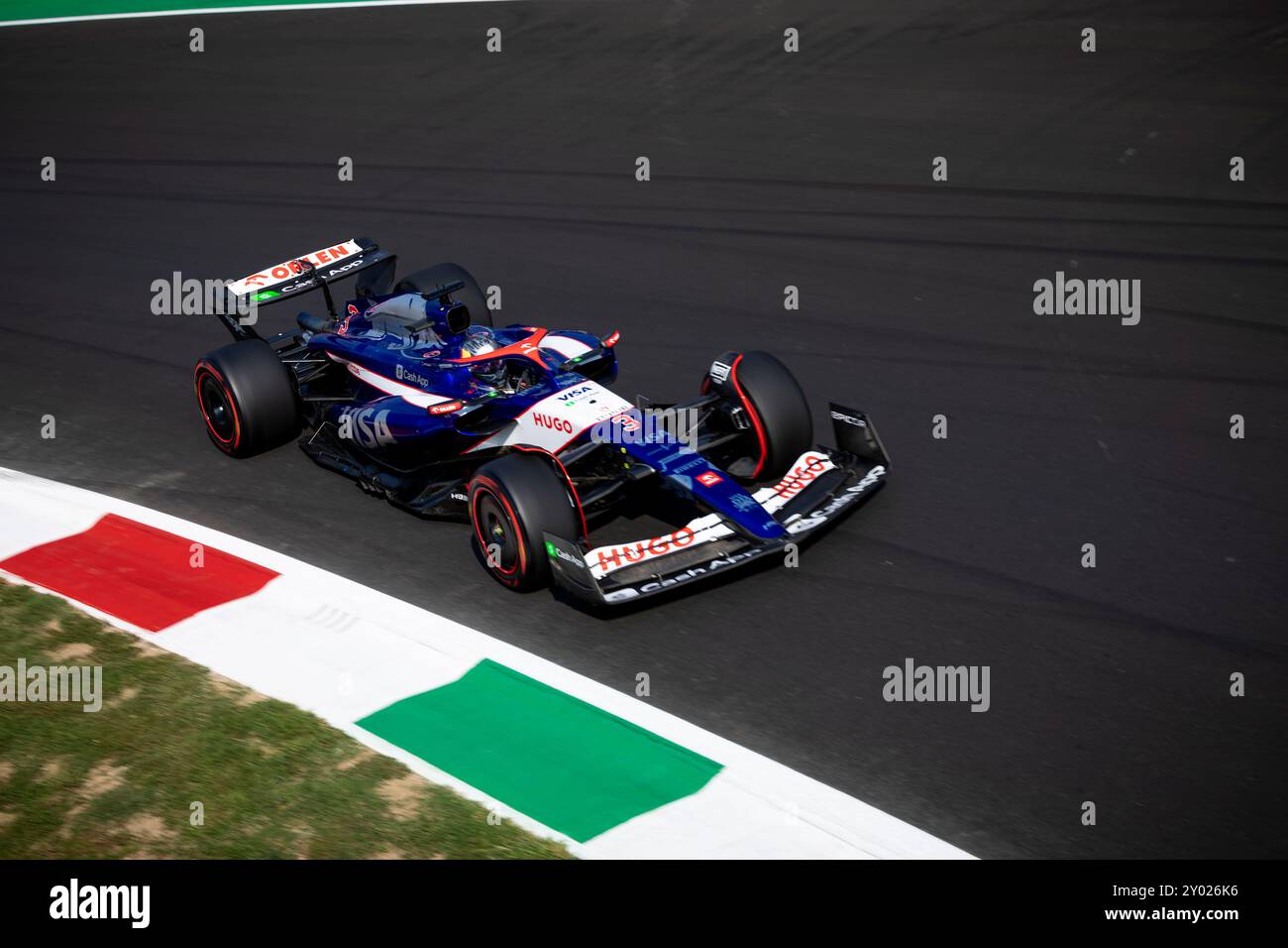Daniel Ricciardo, pilote de Visa CashApp Team, au volant de la session de qualification du Grand Prix d'Italie de formule 1 2024 à Monza, Italie.31 août 2024 (photo de Daniele Marangoni/Sipa USA) crédit : Sipa US/Alamy Live News Banque D'Images