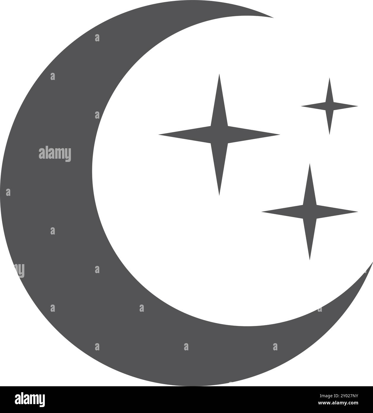 Croissant et étoiles. Icône noir clair de lune. Symbole de rêve Illustration de Vecteur