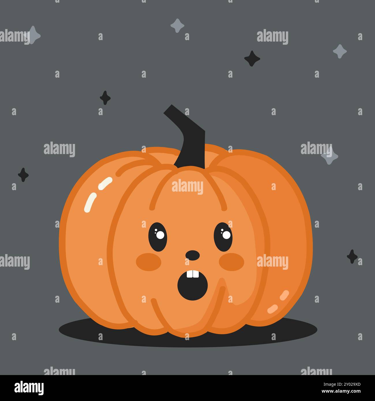 Illustration vectorielle orange d'une citrouille avec une queue et avec un visage mignon surpris. Illustration d'Halloween. Illustration de Vecteur