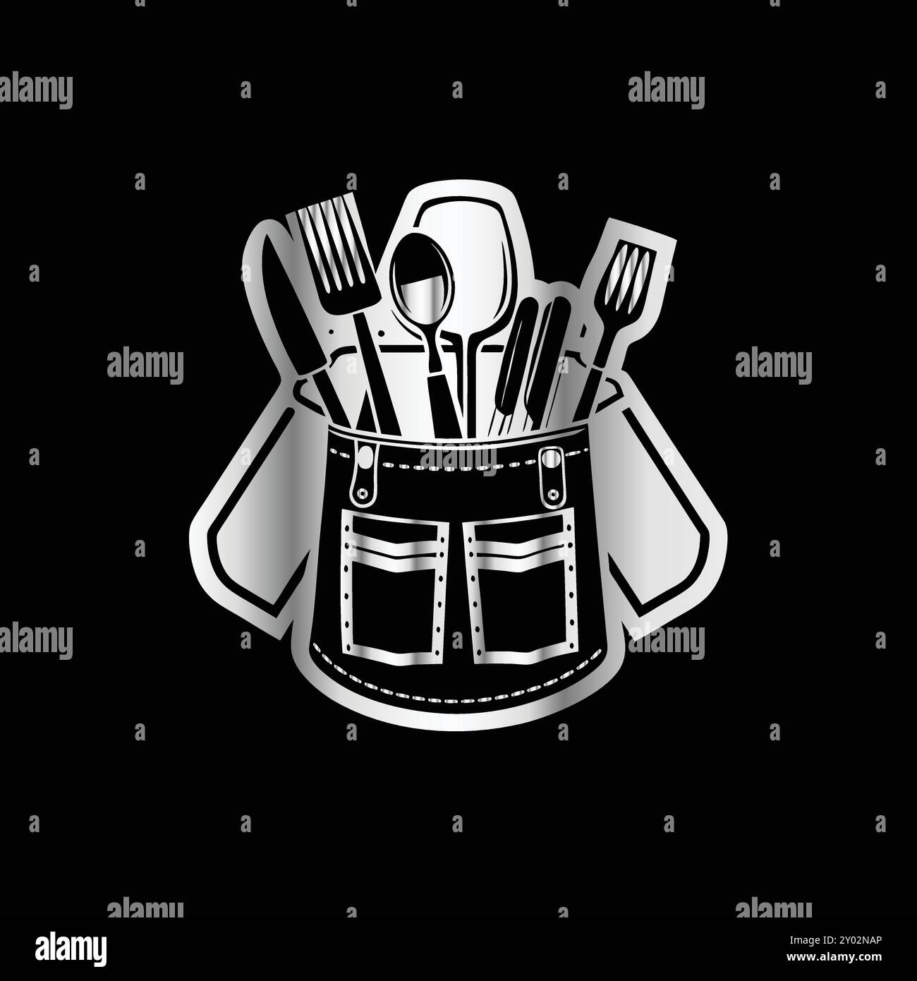 Logos de cuisine.sain. Logo alimentaire. Phrases de cuisine. Cuisinier maison, chef, moustache, ustensiles de cuisine icône ou logo. Illustration vectorielle sur fond noir. Illustration de Vecteur