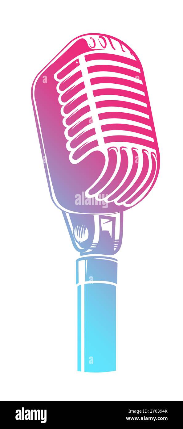 Logo microphone néon. Musique de club avec effet de lumière éclatante Illustration de Vecteur