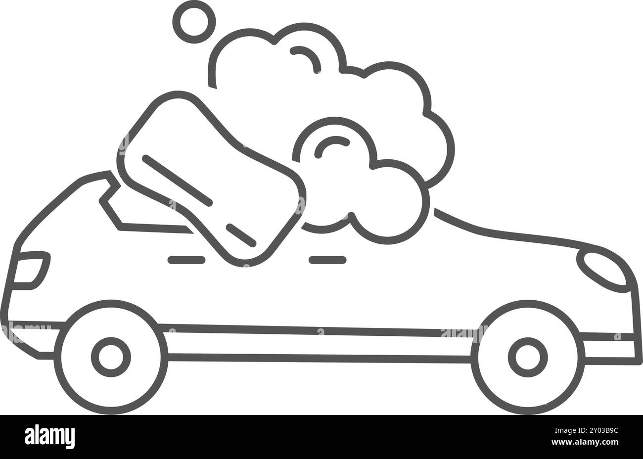 Lavage voiture avec éponge et icône de ligne de mousse Illustration de Vecteur