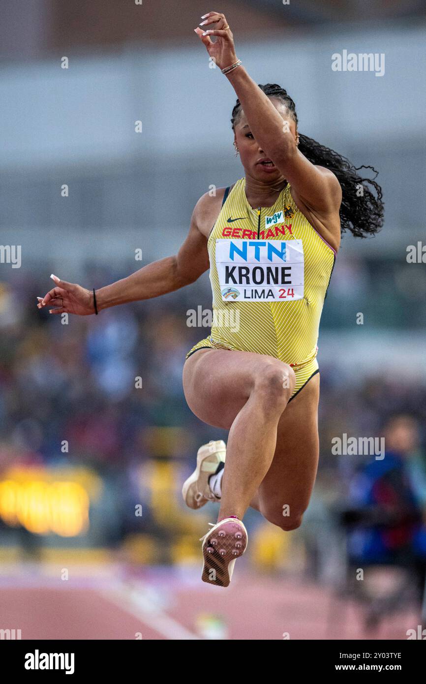 Josie KRONE (TSG Bergedorf), ALLEMAGNE, Triple saut femmes PER, Leichtathletik, Athlétisme, Championnats du monde d'athlétisme U20 Lima 24, Leichtathletik Weltmeisterschaften, 31.08.2024, Foto : Eibner-Pressefoto/Jan Papenfuss Banque D'Images