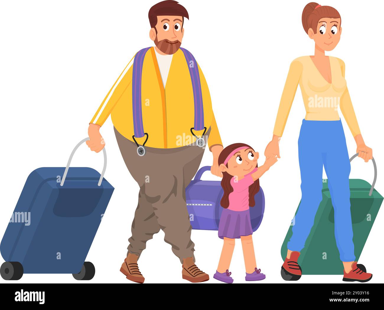 Voyage en famille avec valises. Parents et enfant avec bagages Illustration de Vecteur