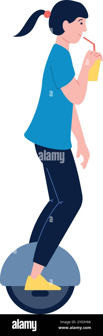 Conducteur de scooter mono-roue. Femme sur le transport écologique Illustration de Vecteur