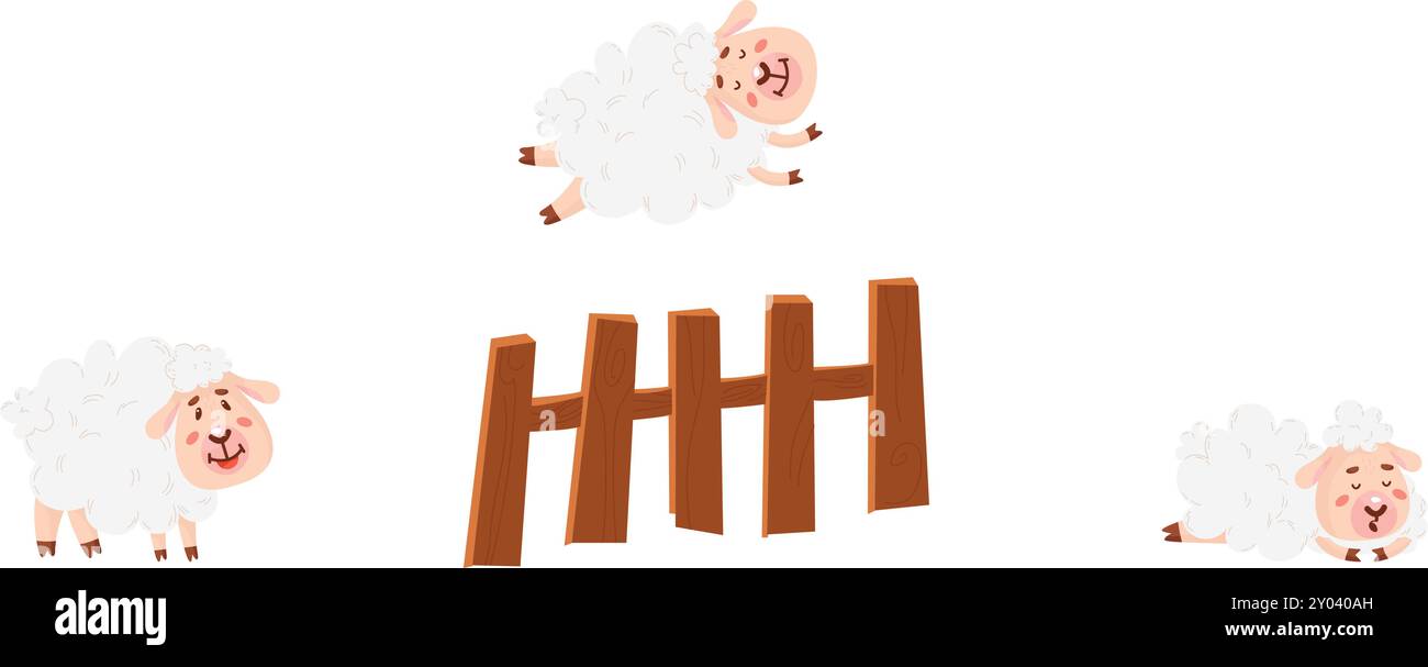 Agneaux sautant par-dessus la clôture. La nuit rêve mouton Illustration de Vecteur
