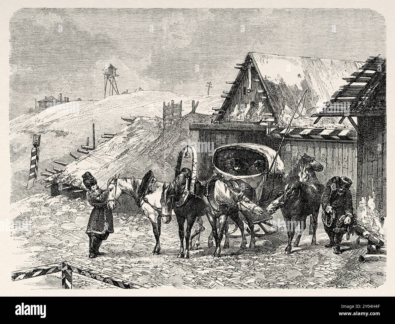 Bureau de poste russe, Russie. Dessin de Claude Durand-Berger. De kiev à Berezov, souvenirs d'un exil en Sibérie, 1839 par Ewa Felinska (1793-1859) le Tour du monde 1862 Banque D'Images