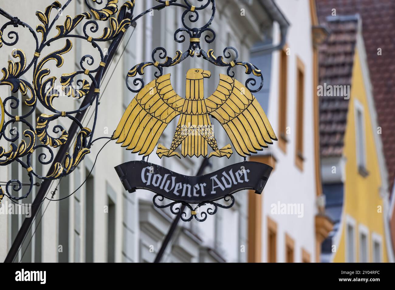 Goldener Adler, signe inn à Ellwangen. Le cercle Ellwangen des politiciens de la CDU et de la CSU se sont rencontrés dans l'ancienne auberge dans la période d'après-guerre. Ellwangen, Baden- Banque D'Images