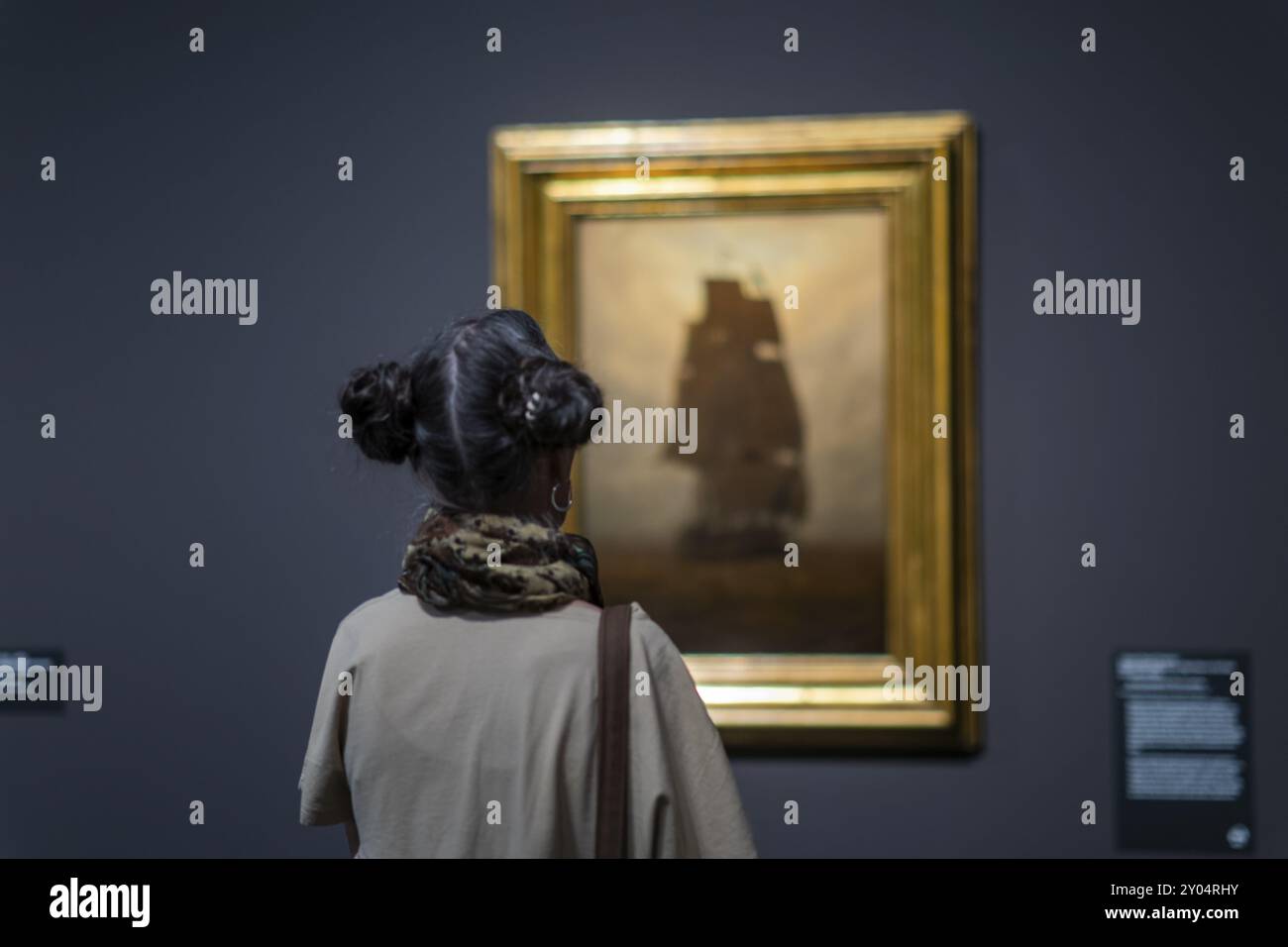 Exposition anniversaire sur Caspar David Friedrich à l'Albertinum. La peinture Sailing Ship dans le brouillard Quelques jours devant le 250ème anniversaire de Banque D'Images