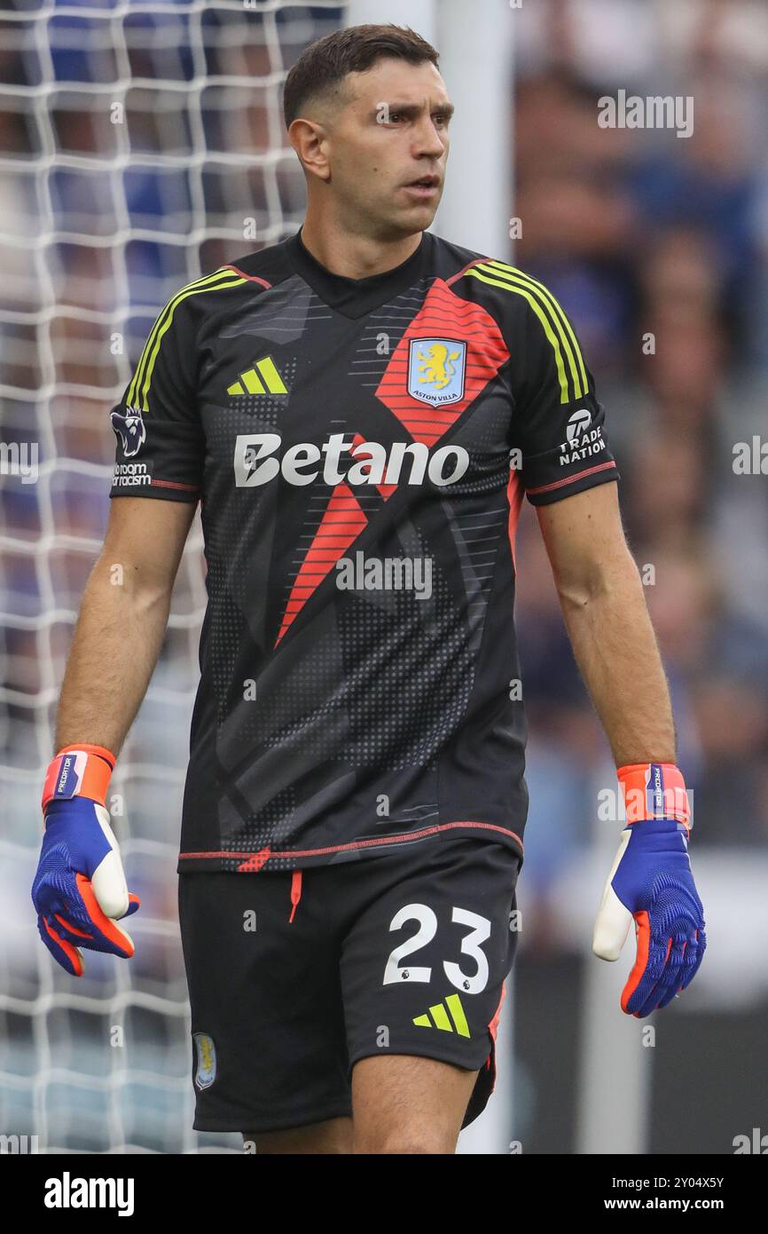 Emiliano Martínez d'Aston Villa lors du match de premier League Leicester City vs Aston Villa au King Power Stadium, Leicester, Royaume-Uni, 31 août 2024 (photo par Alfie Cosgrove/News images) Banque D'Images