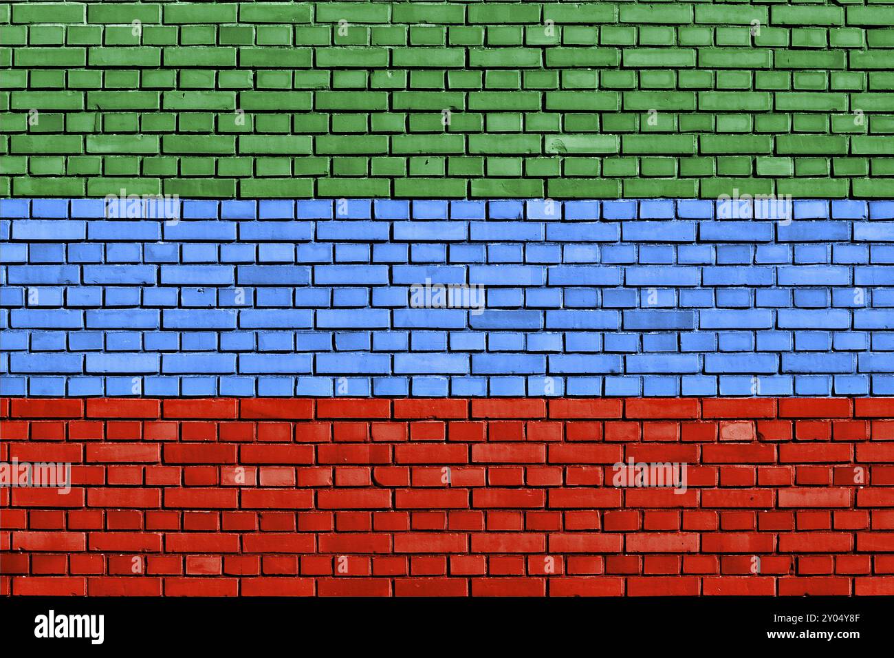 Drapeau du Daghestan peint sur mur de briques Banque D'Images