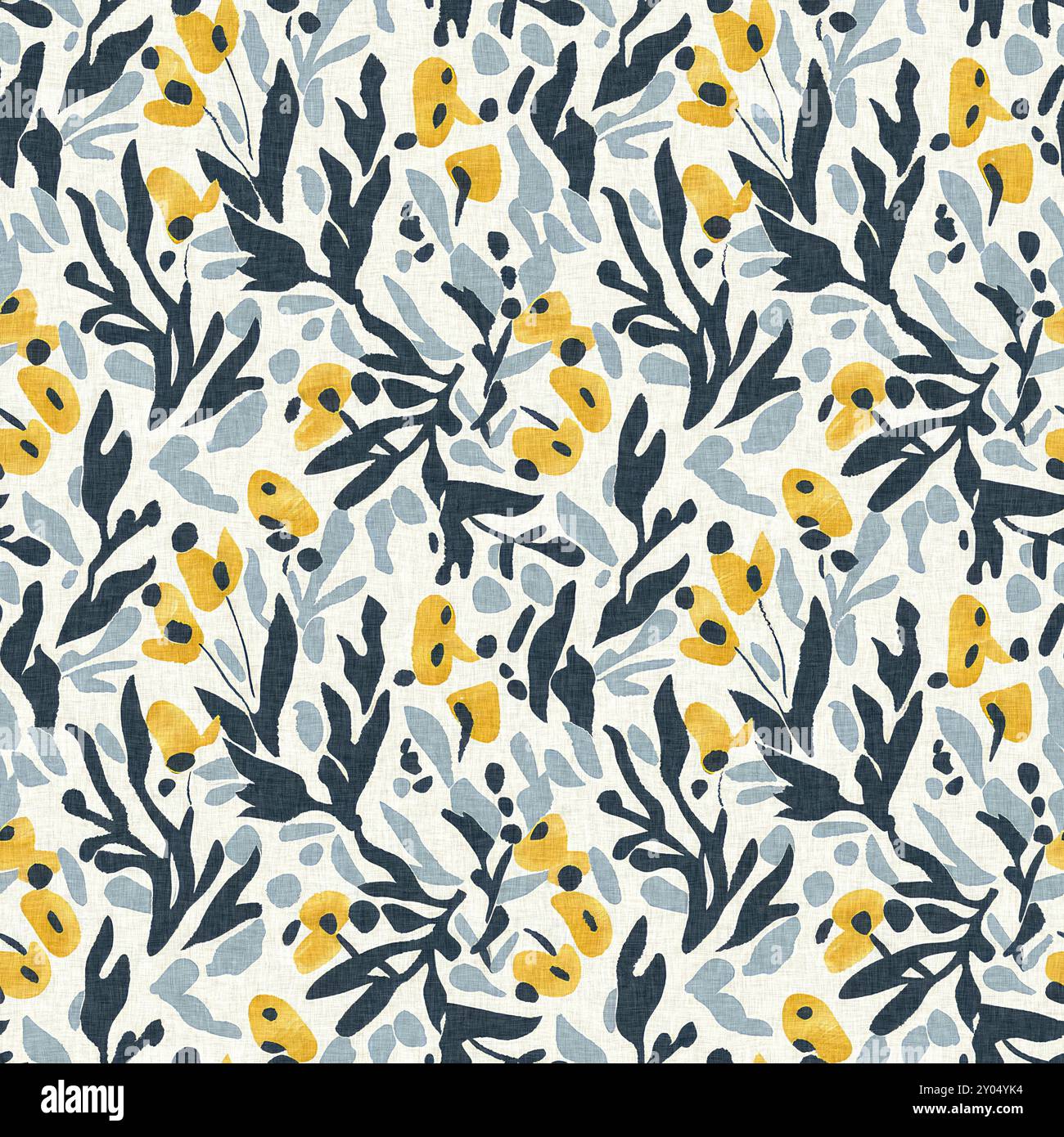 Motif imprimé fleuri sauvage moderne en tissu imprimé avec textures de tissu en lin. Fleurs sombres boho dessinées à la main stylisées pour les éléments de design décoratifs Banque D'Images