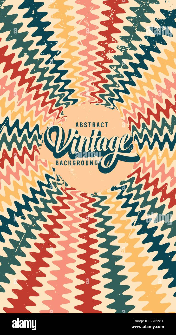 Fond abstrait de conception arc-en-ciel groovy Wavy Line dans le style rétro hippie Vintage des années 1970. Vieux fond rétro Vintage, modèle vectoriel Illustration de Vecteur