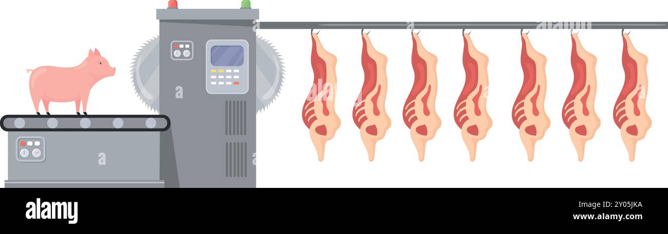 Illustration de boucherie industrielle. Fabrication de production de viande de dessin animé isolée sur fond blanc Illustration de Vecteur