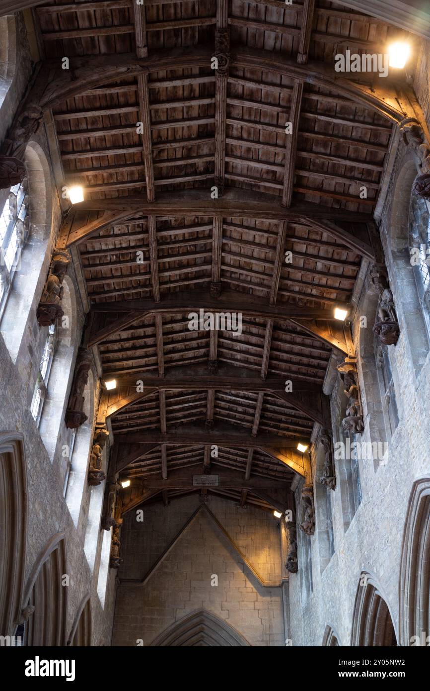 Le toit en bois, selon Andrew`s Church, Whissendine, England, UK Banque D'Images